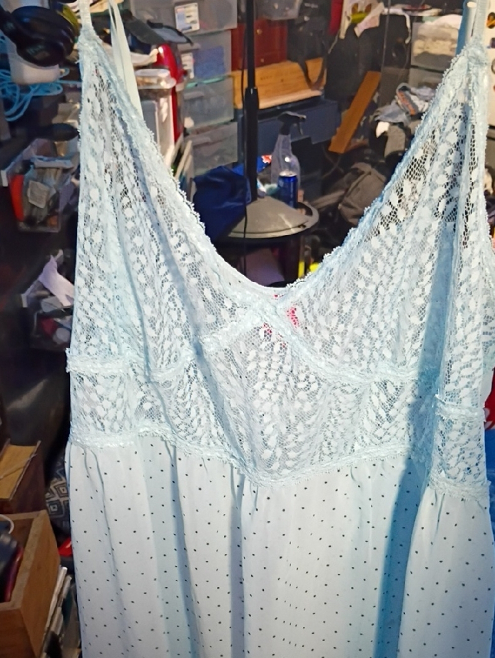 Cosmopolitan Light Blue Polka Dot Sleep Dress with Black Dots